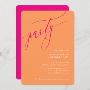 PARTY calligraphy stylish minimal orange pink Invitation