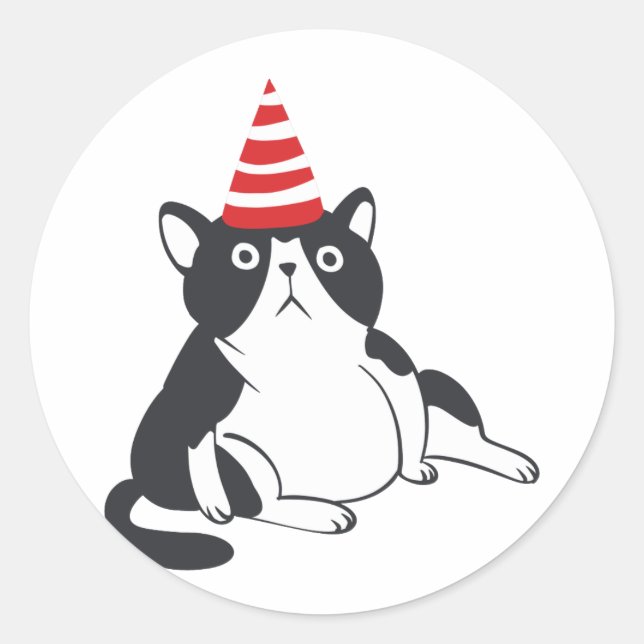 Party cat - Choose background colour Classic Round Sticker (Front)