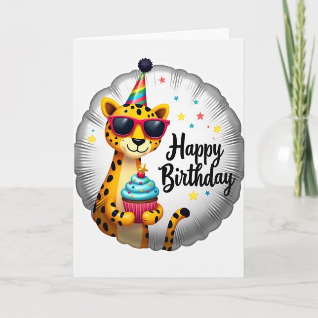 Party Cat Cupcake Birthday Card (Front)