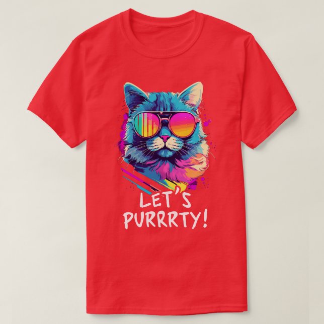Party Cat in Sunglasses Men Women 90s Retro Pun Fu T-Shirt (Design Front)
