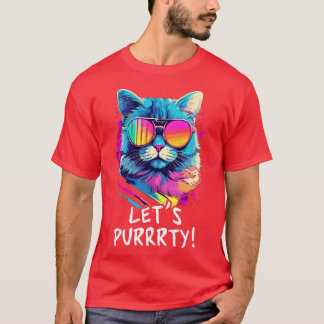 Party Cat in Sunglasses Men Women 90s Retro Pun Fu T-Shirt
