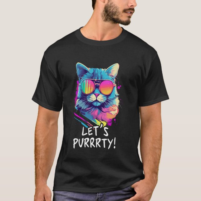 Party Cat in Sunglasses Men Women 90s Retro Pun Fu T-Shirt (Front)