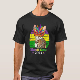Party Cat Mask Beads Mardi Gras 2023  11 T-Shirt