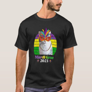 Party Cat Mask Beads Mardi Gras 2023 14 T-Shirt