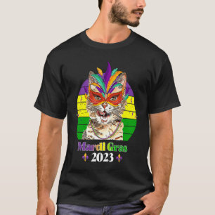 Party Cat Mask Beads Mardi Gras 2023  3 T-Shirt