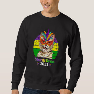 Party Cat Mask Beads Mardi Gras 2023 5 Sweatshirt
