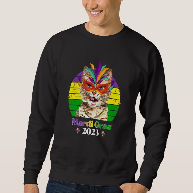 Party Cat Mask Beads Mardi Gras 2023  5 Sweatshirt (Front)