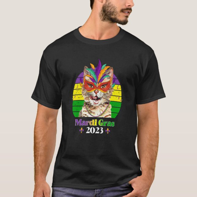 Party Cat Mask Beads Mardi Gras 2023  5 T-Shirt (Front)