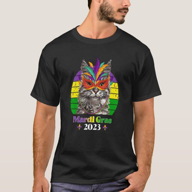 Party Cat Mask Beads Mardi Gras 2023  6 T-Shirt (Front)