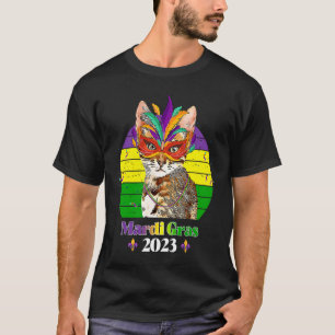 Party Cat Mask Beads Mardi Gras 2023  9 T-Shirt