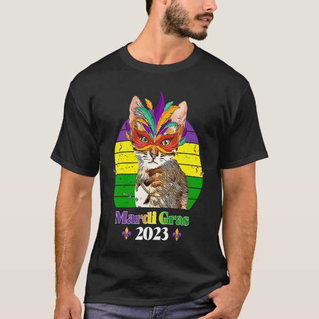 Party Cat Mask Beads Mardi Gras 2023  9 T-Shirt (Front)