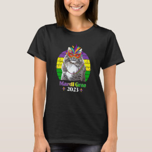 Party Cat Mask Beads Mardi Gras 2023 T-Shirt