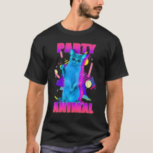 Party Cat Party Animal Colourful 80's Graphic 1 T-Shirt