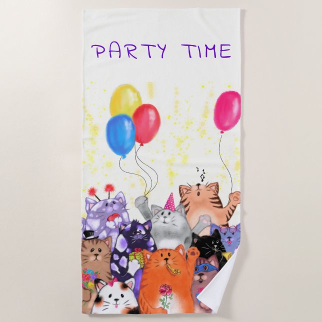 Party Cats Beach Towel - Custom Text (Front)