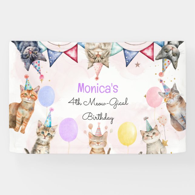 Party cats meow-gical kids birthday banner (Horizontal)