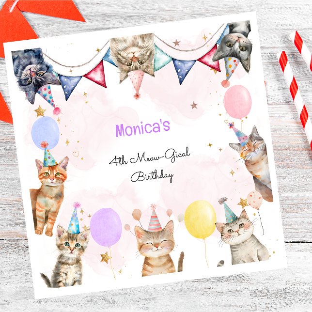 Party cats meow-gical kids birthday napkin (Creator Uploaded)