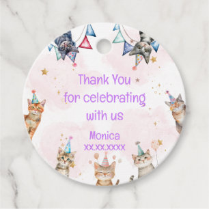 Party cats meow-gical kids birthday thank you favour tags