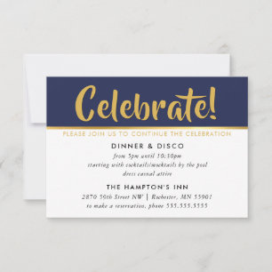 PARTY CELEBRATION CARD dark navy blue faux gold