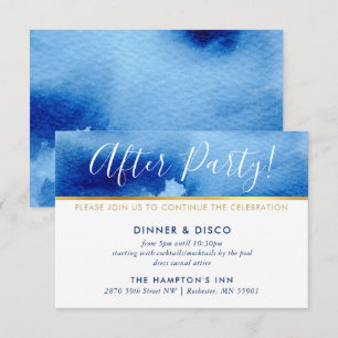 PARTY CELEBRATION CARD gold smart blue watercolor