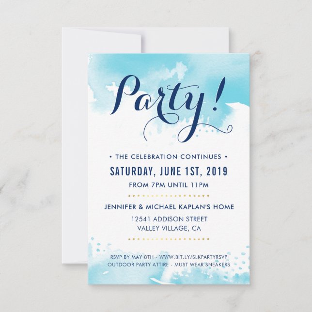 PARTY CELEBRATION CARD modern aqua blue watercolor (Front)