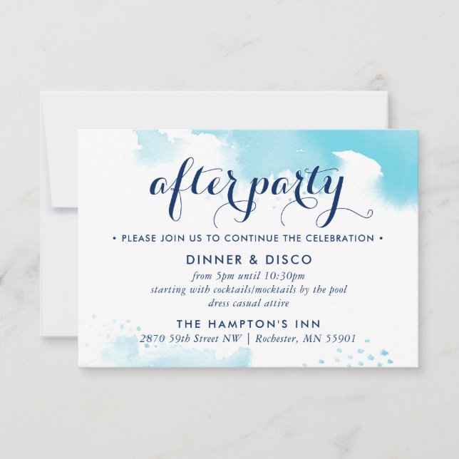 PARTY CELEBRATION CARD modern aqua blue watercolor (Front)