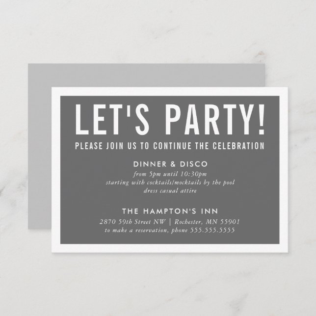 PARTY CELEBRATION CARD modern block minimal grey (Front/Back)