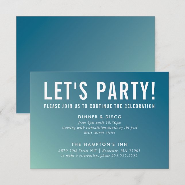 PARTY CELEBRATION CARD modern blue mint gradient (Front/Back)