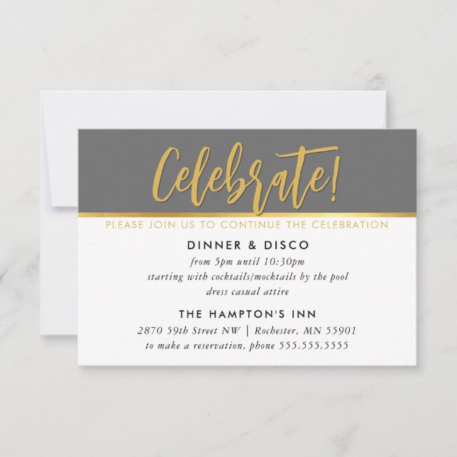 PARTY CELEBRATION CARD modern grey faux gold (Front)