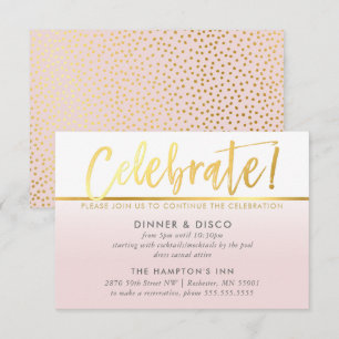 PARTY CELEBRATION CARD ombre pale pink faux gold