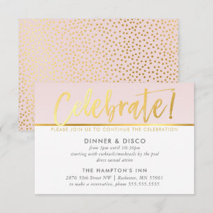 PARTY CELEBRATION CARD pale blush pink faux gold