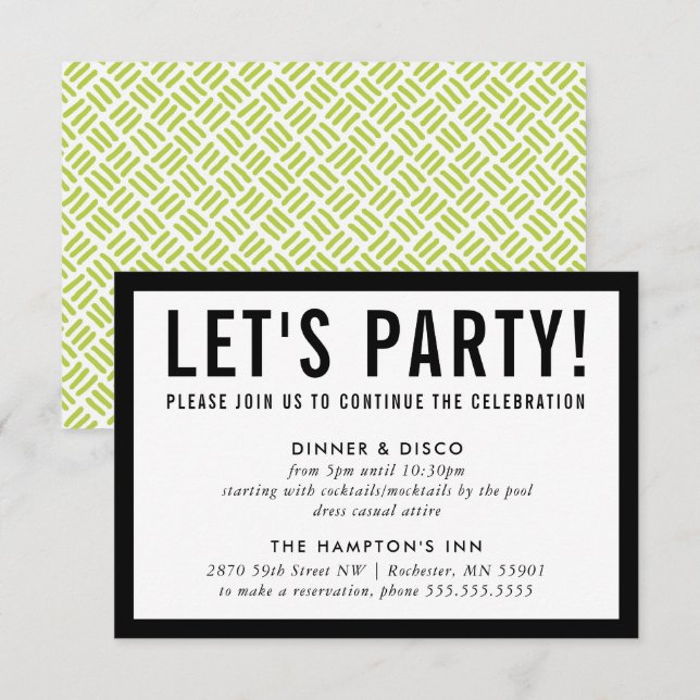 PARTY CELEBRATION INFO simple modern black lime Invitation (Front/Back)