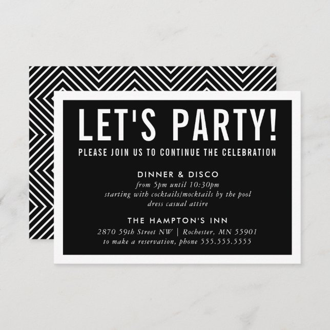 PARTY CELEBRATION INFO simple modern bold black Invitation (Front/Back)