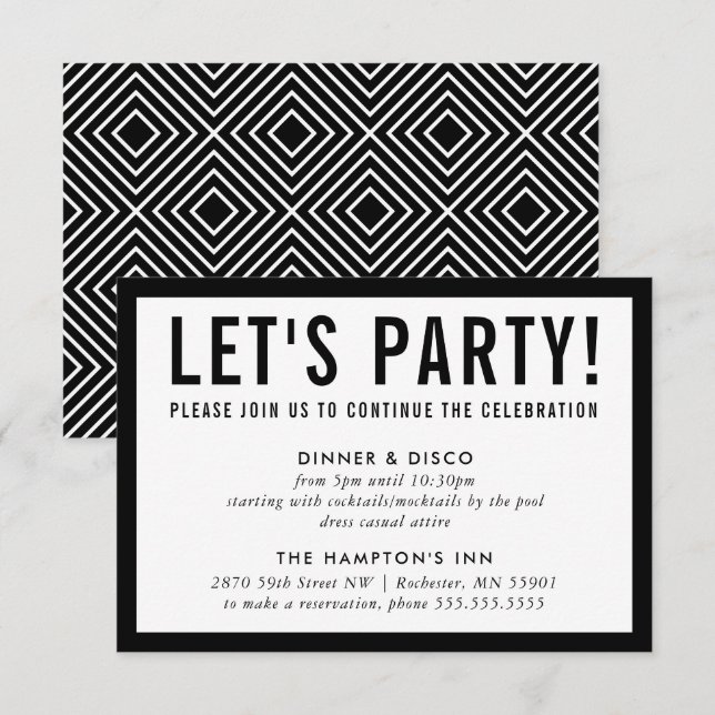 PARTY CELEBRATION INFO simple modern bold black Invitation (Front/Back)
