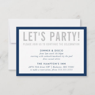 PARTY CELEBRATION INFO simple modern grey navy Invitation