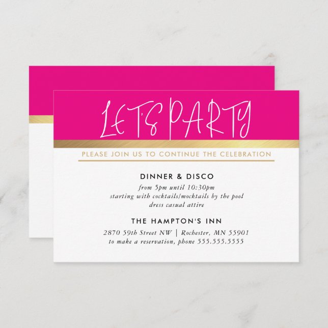 PARTY CELEBRATION INFO ultra trendy pink gold Invitation (Front/Back)