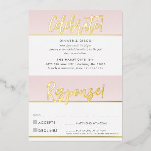 PARTY CELEBRATION & RESPONSE CARD pink gold