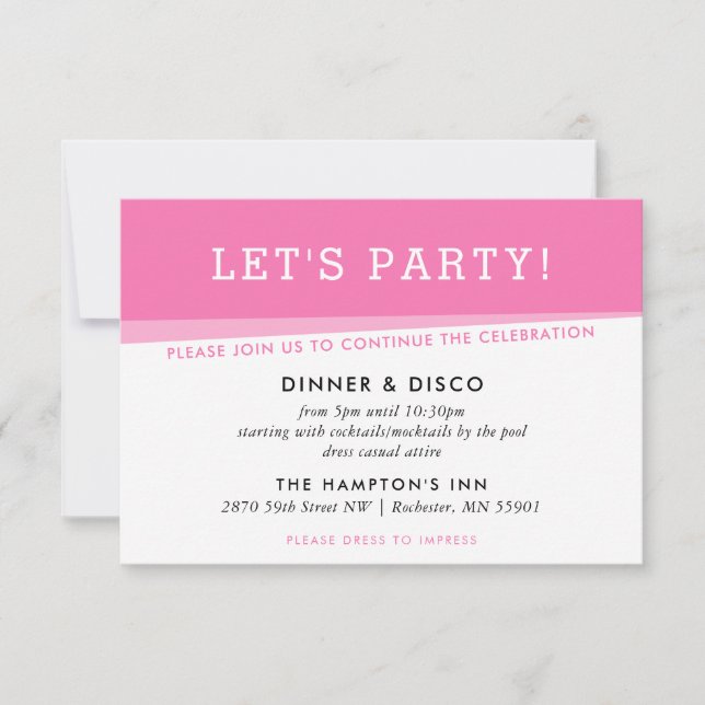 PARTY CELEBRATION simple modern bold angles pink Invitation (Front)
