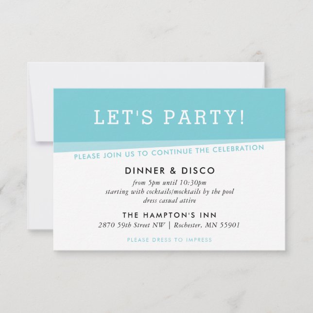 PARTY CELEBRATION simple modern turquoise blue Invitation (Front)