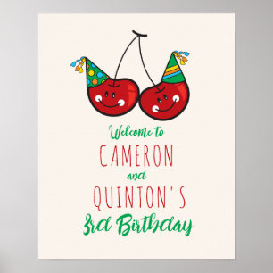 Party Cheeky Cherries Kids Twins Birthday Poster