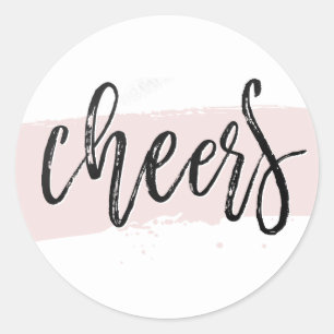 PARTY CHEERS hand lettered script type black pink Classic Round Sticker