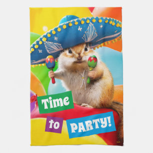 Party Chipmunk In Sombrero Tea Towel