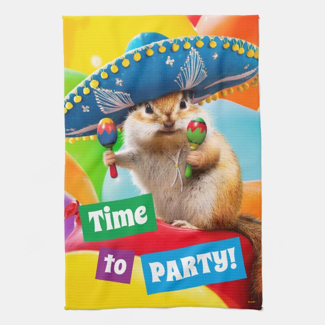 Party Chipmunk In Sombrero Tea Towel (Vertical)