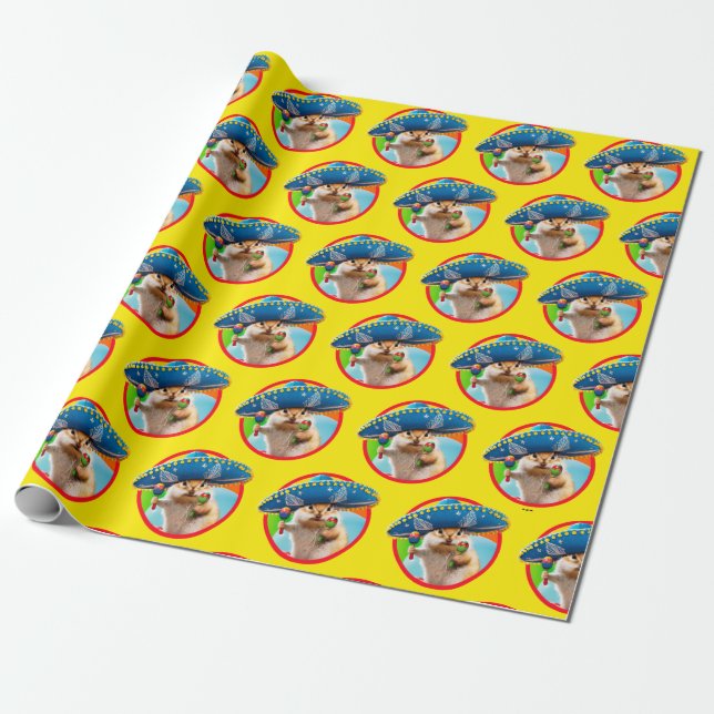 Party Chipmunk In Sombrero Wrapping Paper (Unrolled)