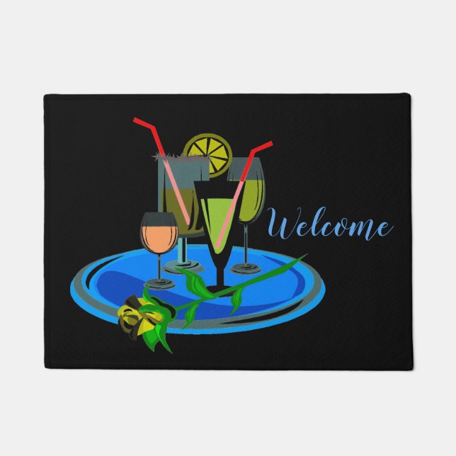 Party Cocktails & Drinks Tray Welcome Doormat (Front)