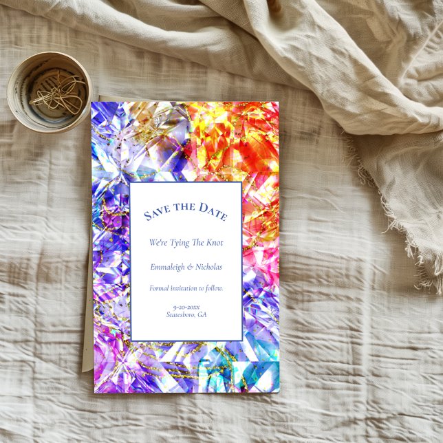 Party Colour Diamond Crystal Save the Date Postcard (Creator Uploaded)