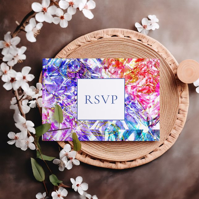 Party Colour Rainbow Gemstone Wedding RSVP Invitation Postcard (Creator Uploaded)