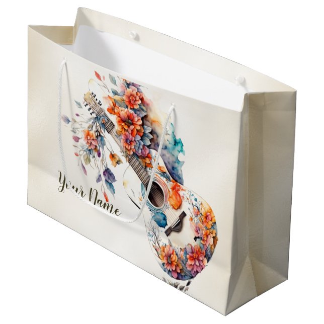 Party Colourful Flowers Guitar Music Instrument Large Gift Bag (Front Angled)
