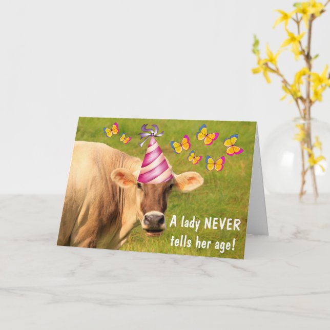Party Cow FIFTY AND FABULOUS Birthday Card (Yellow Flower)