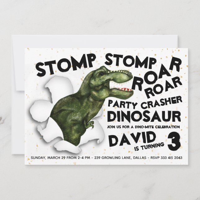 Party Crasher Dinosaur Birthday Invitation (Front)