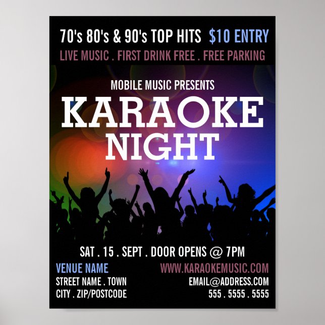 Party Crowd, Karaoke Event Advertising Poster (Front)